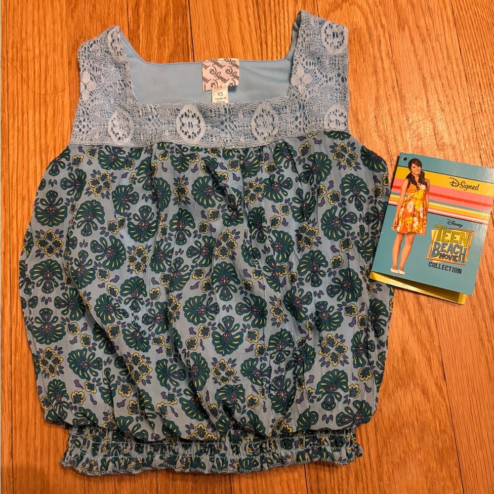 Disney Girls Tank Top with Blue and Green Floral Design - Size XS